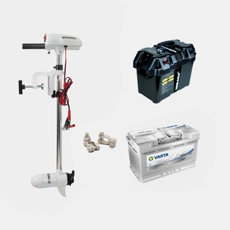 Elektrische buitenboordmotor pakket Watersnake ASP T24, 24", 61 cm verstelbare rigglengte, met AGM-batterij (80 Ah) + accubak + kabelschoenen