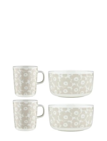 Marimekko Home Pikkuinen Unikko Set 2 Mugs + 2 Bowls - Beige - ONE SIZE