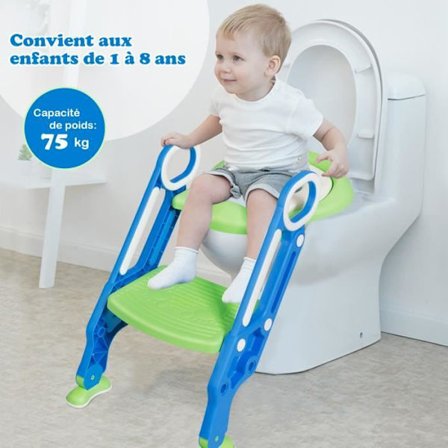 COSTWAY Barntoalettsits - Justerbar och hopfällbar stege-vadderad sits - bred halkfri stegpall - max belastning 75 kg - blå