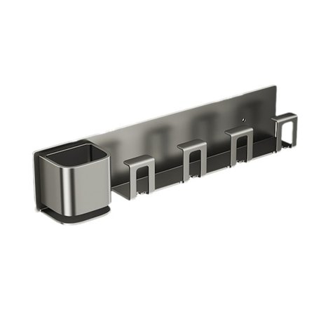 Tannbørsteholder, ingen boring, veggmontert, selvklebende, med 4 børsteplasser og koppholder, 4 munnskyllekopper, grå, for bad