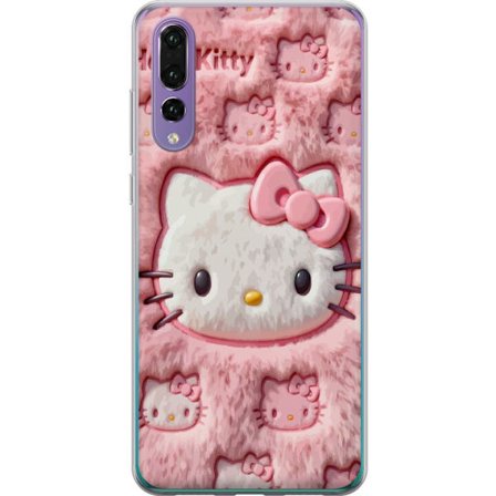Kompatibel Mobilcover til Huawei P20 Pro Hello Kitty lyserød fluffy baggrund med ikonisk ansigt og kawaii-æstetik
