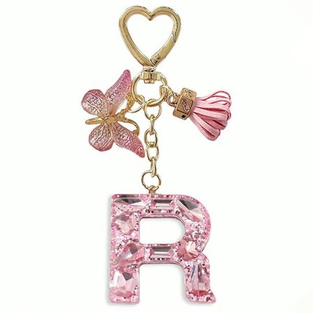 26 bokstaver å velge mellom, rosa skinnende bokstav-nøkkelring