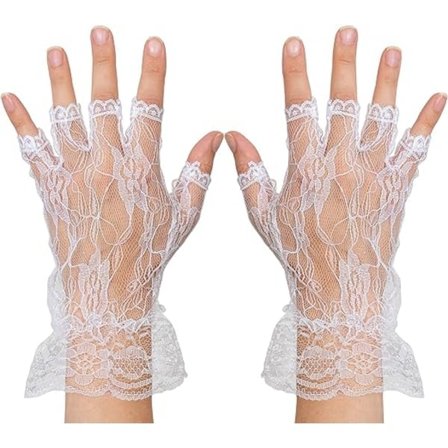 Hvide fingerløse blondehandsker - Flæseblonde fingerløse bryllupshandsker