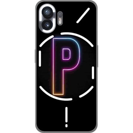 Kompatibel Mobilcover til Nothing Nothing Phone (2) Minimalistisk neonbogstav P i farvegradient og lyseffekt mod sort baggrund i digital neonstil