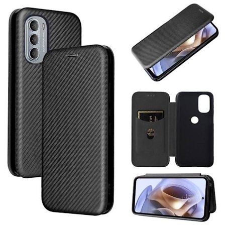 SKALO Moto G31 / G41 Carbon Fiber Plånboksfodral - Svart