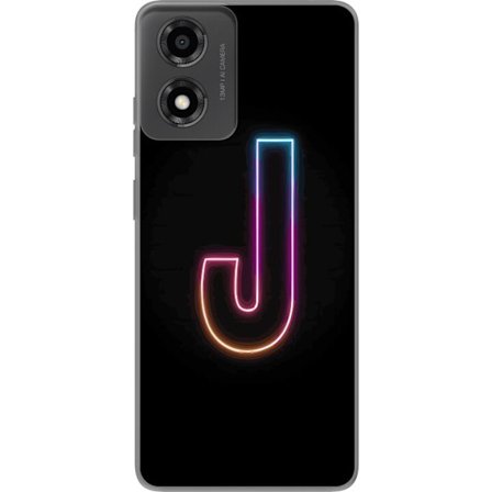 Kompatibelt Mobildeksel til Motorola Moto E14 Minimalistisk neonbokstav J i fargeskiftende lys mot svart bakgrunn