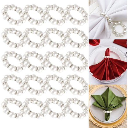 20 stk Perle Serviettringer, Luksuriøse Serviettringer for å Dekorere Bordservietter, Elegante Serviettringholdere for Middag