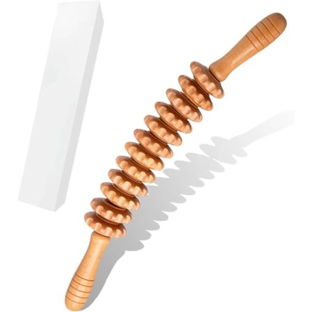 Bøyd tremassasjerulleverktøy, cellulittmassasje, midje- og lårmuskelrullepinne i tre, magemassasjerulleverktøy