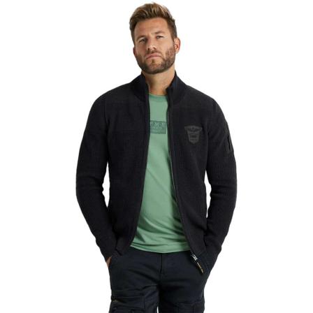 PME Legend Zip jacket cotton structure knit black , Zwart , Heren , Maat: M