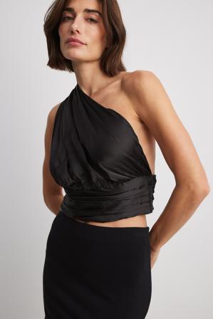 NA-KD Party Haut en satin taille froncée recyclé - Tops habillés - Noir - EU 36