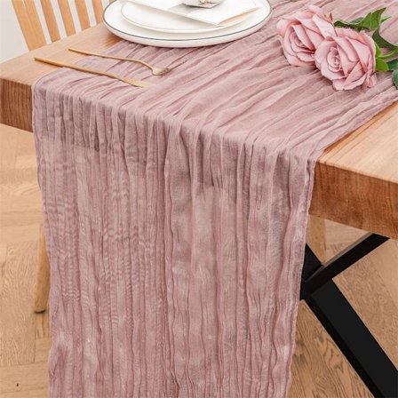 (Rosa) Bordslöpare Ostduk 305 cm 10 FT Rustik Boho Ostduk Bordslöpare för Bröllop Baby Shower Bridal Shower Skir Gasväv Mittpunkt Sum