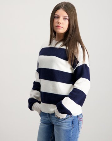 LMTD NLFBYNTHE STRIPE LS SHORT KNIT Beige Pulls Fille - Kids Brand Store