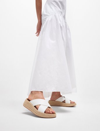 FitFlop F-Mode Espadrille Leather Flatform Cross Slides - White - 41