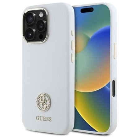 Guess Silikon Logo Strass 4G Fodral för iPhone 16 Pro - Vit