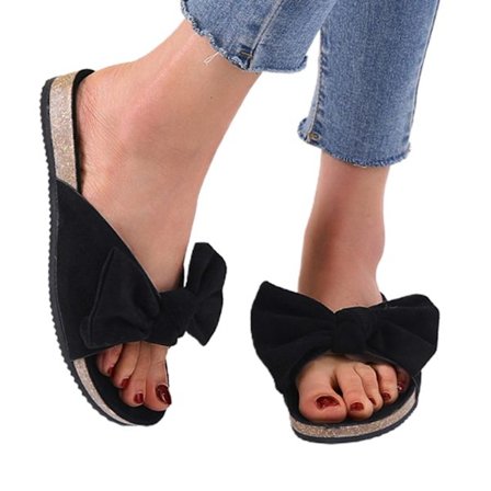 Naisten sandaalit, joissa on litteä pohja, rusetti ja kumipohja, slip-on, liukumattomat rantakengät, suihkutossut