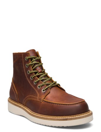 Slhteo New Leather Moc-Toe Boot Brown Selected