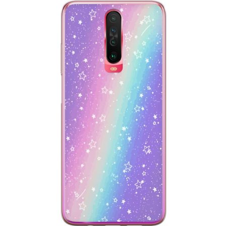 Kompatibel Mobilcover til Xiaomi Redmi K30 Rainbow-farvet pastelbaggrund med hvide stjerner og glitrende prikker i blød overgang