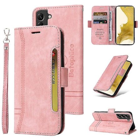 Lommebok i skinn med magnetisk flip-deksel, kompatibel med Samsung Galaxy S23 Ultra/S23 Plus/S23, med kortspor og håndleddsstropp
