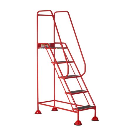Domed feet mobile safety steps, 5 treads, H 1290 mm, red