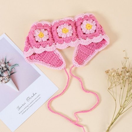 Heklet blomst pannebånd Skjerf Strikket hårbånd ROSA