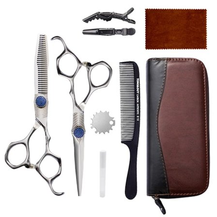 Ammattimainen 8-osainen hiustenleikkuusakset sarja - 9CR13 ruostumaton teräs parturi-sakset ergonomisella kahvalla ja säilytyslaukulla