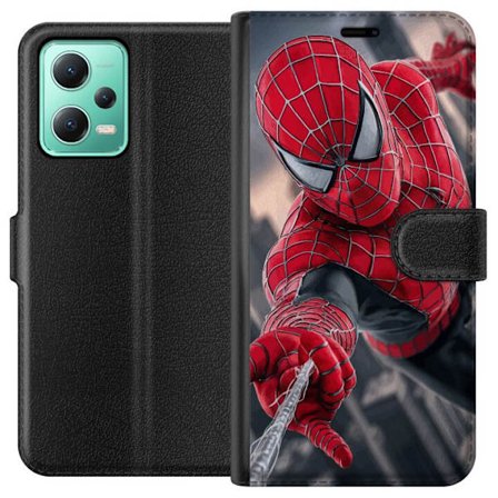 Yhteensopiva Lompakkokotelo Xiaomi Xiaomi Redmi Note 12 Dynaaminen Spider-Man-kuvaus toimintanäkökulmasta, supervoimien teema liikkeen energialla ja