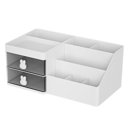 Sminkeorganisator med skuffer, flere rom, plast, stor kapasitet, sminkeetui for leppestifter, smykker, hvit