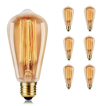 Edison Pære 40W - Dæmpbar Skrue Edison Pære ST64 - E27 Sokkel 220V Pære Klassisk Antik Stil - Varm Hvid 2700K - Ravfarvet Glas-XF14-