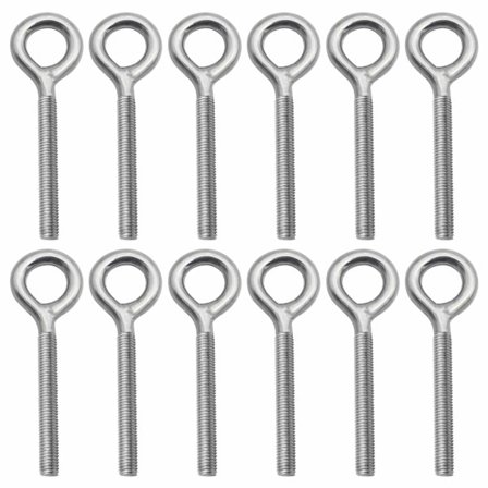 Sett med 12 M6 x 70mm ringbolter 304 rustfritt stål - Ringgjenger