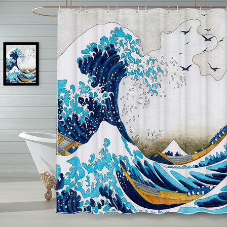 Kanagawa Japansk Bølge Bruseforhæng 180 x 180 cm Badeforhæng P