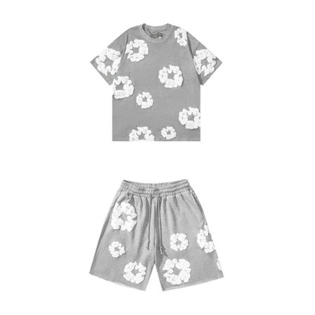 Denim Tears Sommer Herre Shorts Sett, Hip Hop, Bomull, Casual, Fitness, Reise, 2-delt