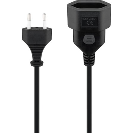 Förlängningskabel Europlug, 3 m, svart