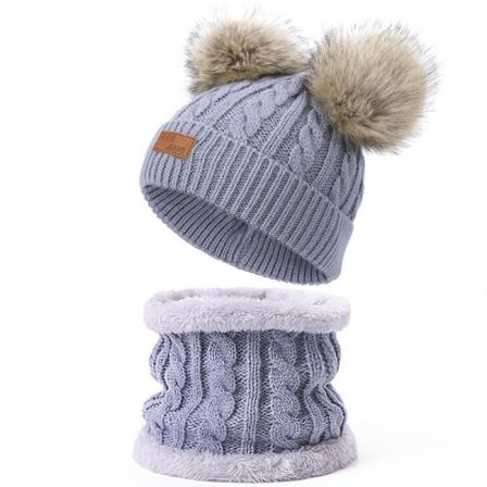 2-delad vintervarm barns halsduk och mössa set grey