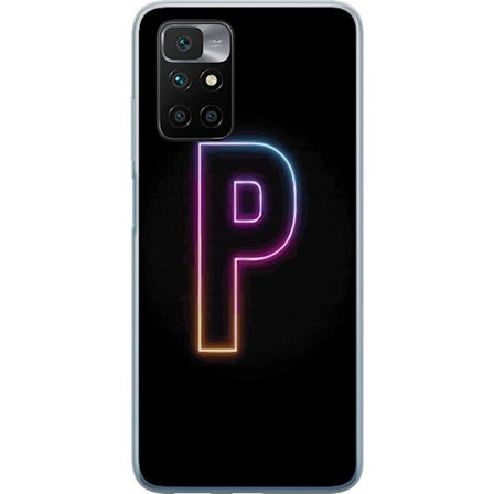 Kompatibel Mobilcover til Xiaomi Xiaomi Redmi 10 Minimalistisk neonbogstav P i farvegradient og lyseffekt mod sort baggrund i digital neonstil