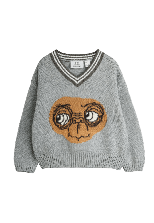 Mini Rodini E.T. intarsia v-neck sweater Hoodies & sweatshirts Unisex Grå 116/122