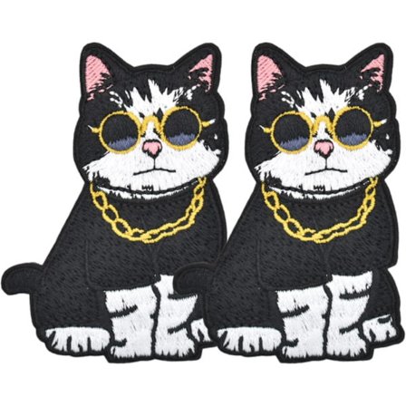 2 st Guldkedja Katt Broderade Stryk-på-lapp för Kläder, Sy-på/Stryk-på-lapp för Kläder, T-shirts, Jackor, Ba