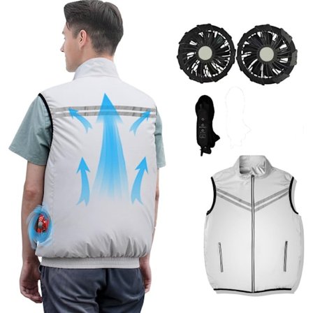 Kjølevest, kjølevest for menn, kan kobles til en powerbank, elektrisk kjølejakke med vifte, 2 kjølevifter, egnet for utendørsarbeid, L
