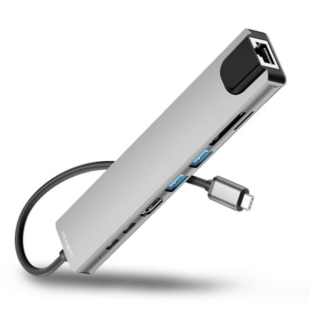 Niucom Multifunksjonell USB Type C Hub med HDMI 4K Ultra HD, USB 3.0 OTG, Ethernet RJ45 100Mbps, SD-kortleser, USB C Hurtiglading og Dataoverføring