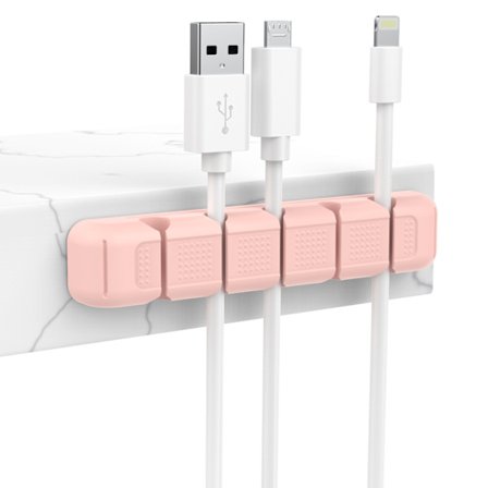 1 st rosa kabelklämmor skrivbordsorganisatör, 5 slits kabelhållare ram,