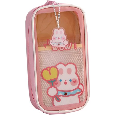 Pencilveske med stor kapasitet, søt jente-pennal Transparent stor pennveske Rosa kanin