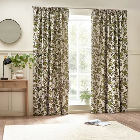 Wylder Jacquard Granatäpple Blommiga Blyertsveckade Gardiner 229cm
