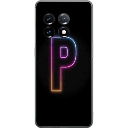 Kompatibel Mobilcover til OnePlus OnePlus 11 Minimalistisk neonbogstav P i farvegradient og lyseffekt mod sort baggrund i digital neonstil