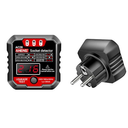 Bærbar Neutral Live- Jordledningstest Kredsløb Polaritetsdetektorer Vægstik Afbrydere Finder Elektrisk Lækagetest