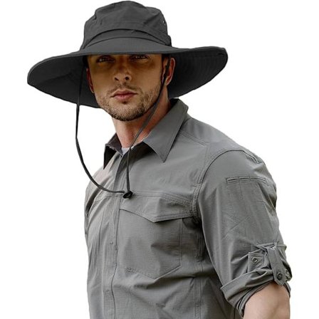 Bredskygget vandtæt solhat til mænd, solbeskyttelse, stor skygge, fiskehat