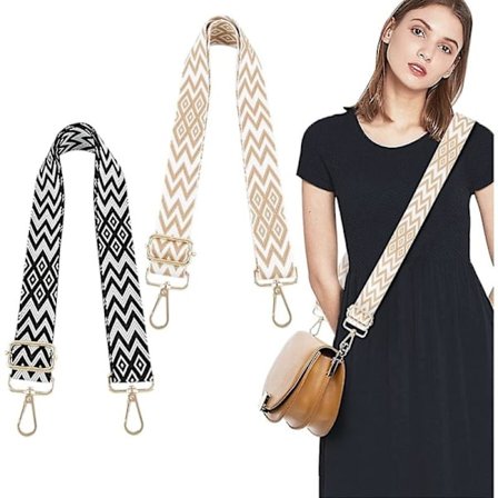 2 kpl Säädettäviä olkahihnoja laukkuihin 3,8 cm Laukun hihna Olkahihna Leveä käsilaukun hihna raidallisella kuviolla Boho 70-130 cm karabiinihaalla