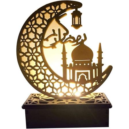 Eid Træ Natlys LED Ramadan Håndværk Træ Måneformet LED Lys Eid Mubarak Islamisk Muslimsk Ramadan Dekorationer Til Hjem Pardi Man Jiaty