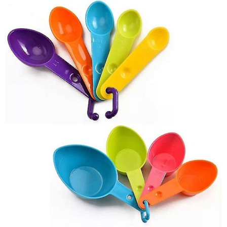 9-delt måleskje sett - kombinasjonsmåleskje for mel og baking