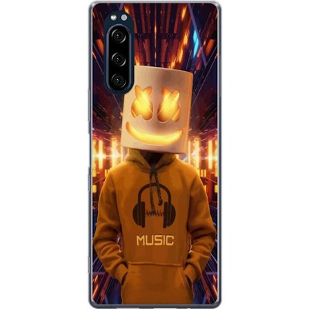 Kompatibelt Mobildeksel til Sony Sony Xperia 5 DJ-figur med lysende hjelm og hette i futuristisk musikkmiljø med neonlys.