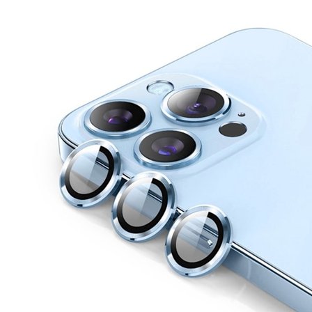 ENKAY iPhone 13 Pro Max / 13 Pro 9H aluminium härdat glas kameralinsskydd - Sierrablå