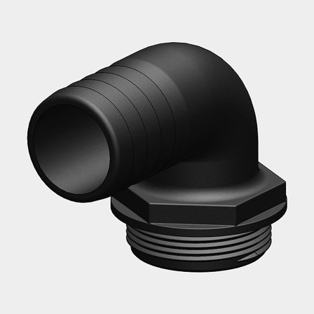 Letkukaratu TruDesign Aquavalve Tails, komposiitti, kulma 90°, 1 1/2" G (BSP) (ulkoinen) 1 1/2" (38 mm) letkuun, musta